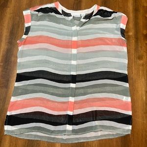 Liz Claiborne Striped Sheer Button Down Tank, XL